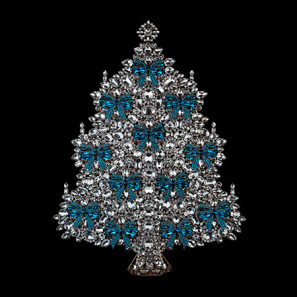 Rhinestone Christmas Tree with Blue Bows