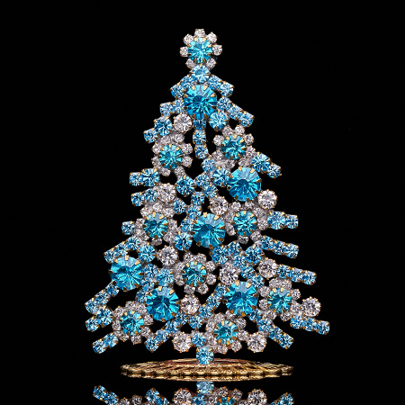 Luminous Christmas tree handmade with aqua blue rhinestones