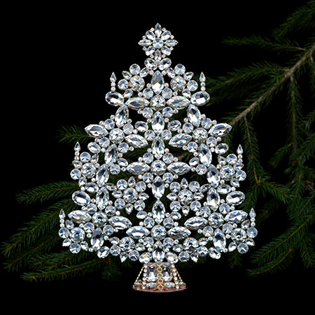 Vintage Czech tabletop -  Christmas tree -  with luxury crystals.