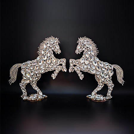 Pair of handmade rhinestone crystal  horses decor statuen.