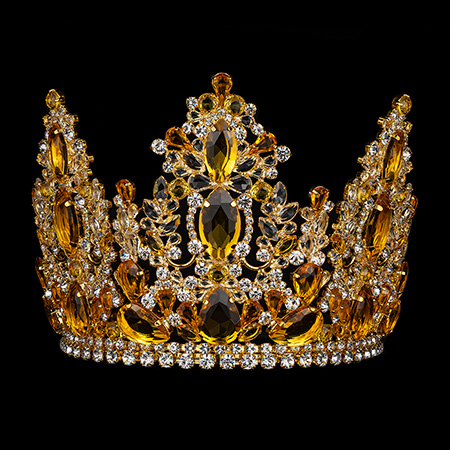 Luxury rhinestones tiara crown crafted from clear and yellow rhinestones