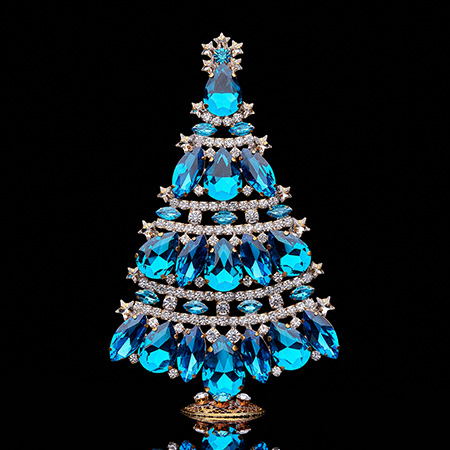 Tabletop Christmas tree handcrafted from aqua rhinestones
