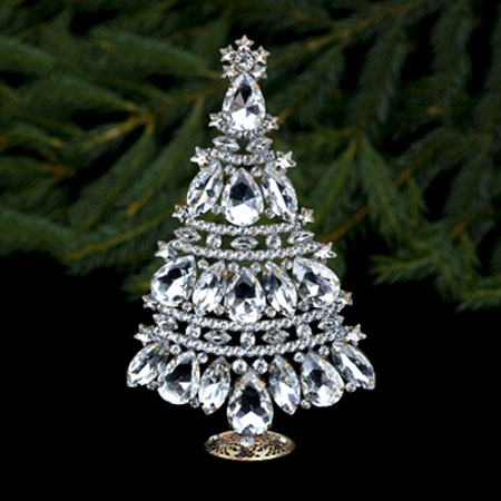 Pretty Christmas tree handcrafted with clear rhinestones.
