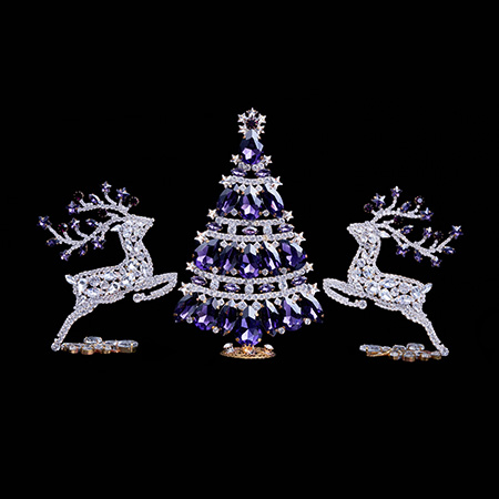 Christmas tree and reindeers from clear and purple rhinestones.