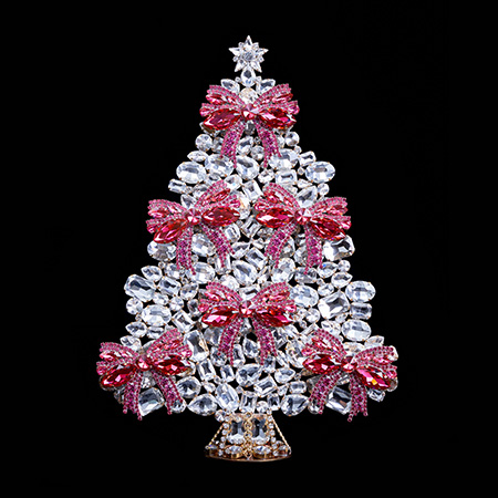 Czech Christmas tree with ribbon handmade from pink rhinestones.