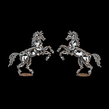 Horse figurines for home decor made from clear rhinestones.