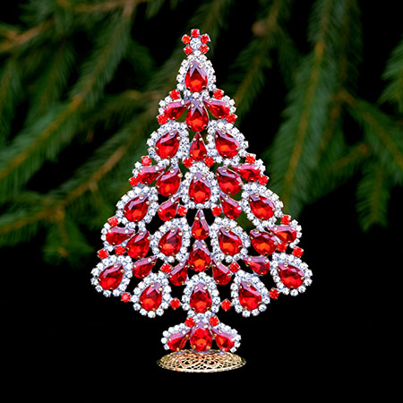 Splendid handmade Czech Christmas tree - with red rhinestones.